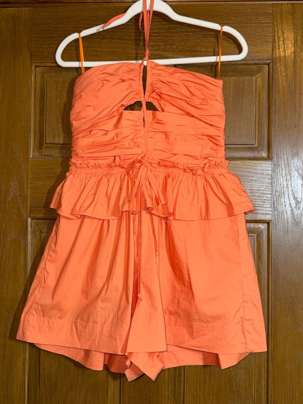 Olivaceous Strapless Orange Tiered Ruffle shorts Romper size large